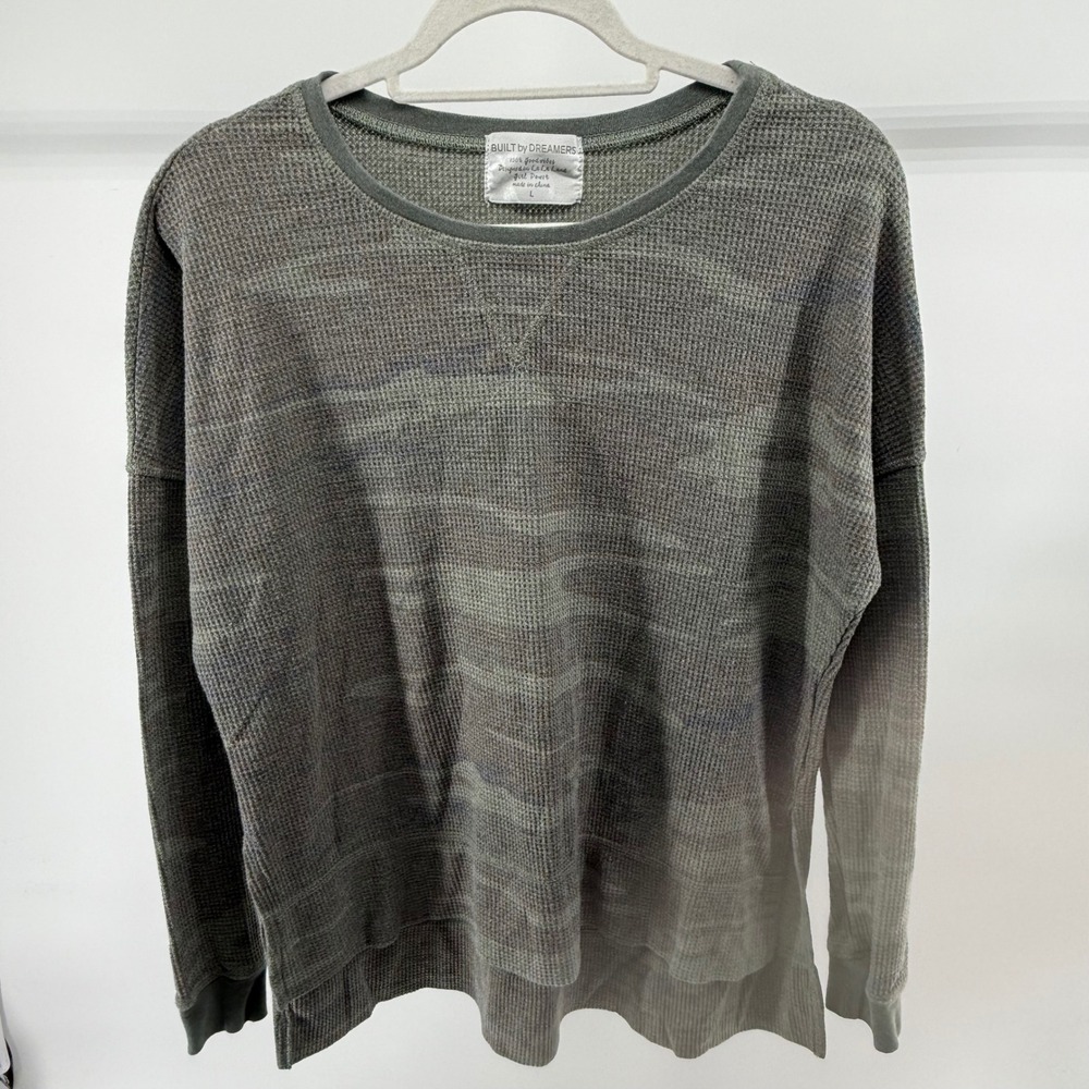 Built by Dreamers Olive Green Waffle Knit Long Sleeve Top Size‎ L